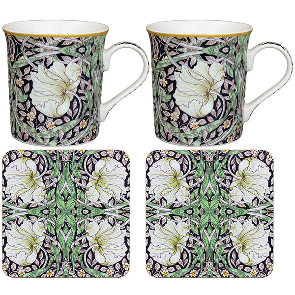 Presentset 2 muggar + 2 Coasters “Pimpernel Midnight” – William Morris