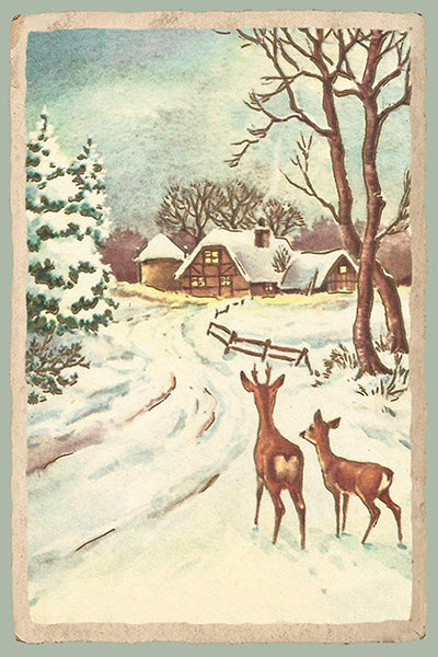 Julkort - rådjur i vinterlandskap