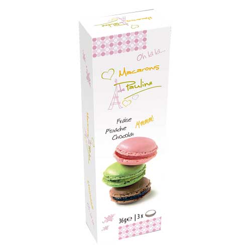 Macarons Mix Jordgubb/Pistage/Choklad 36g