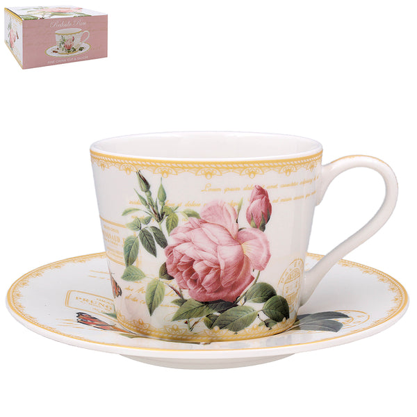Redouté Rose – Kopp & fat i porslin | Romantisk tekopp